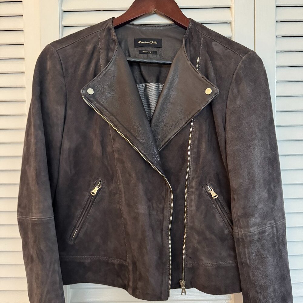 Chocolate Brown Massimo Dutti leather moto jacket